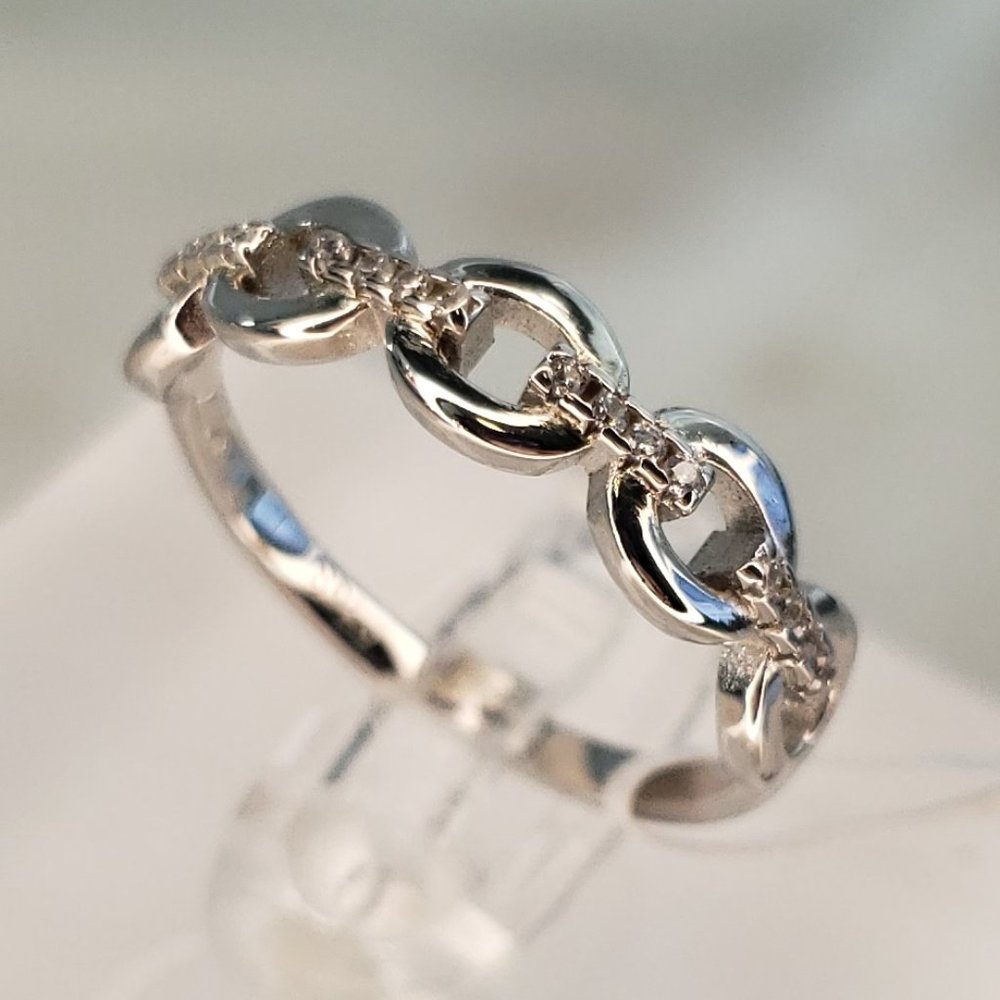 Rhodium Plated Sterling Silver Chain Link Ring